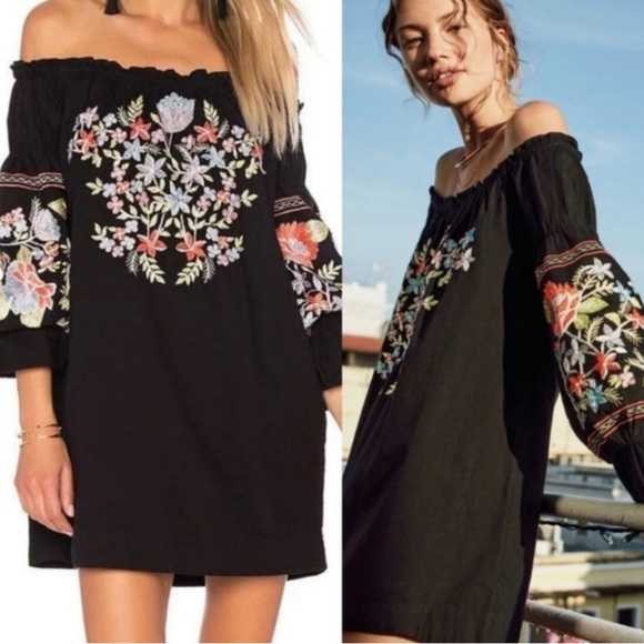 Free People Dresses & Skirts - Free People Flour de jour embroidered off the shoulder mini dress size xs